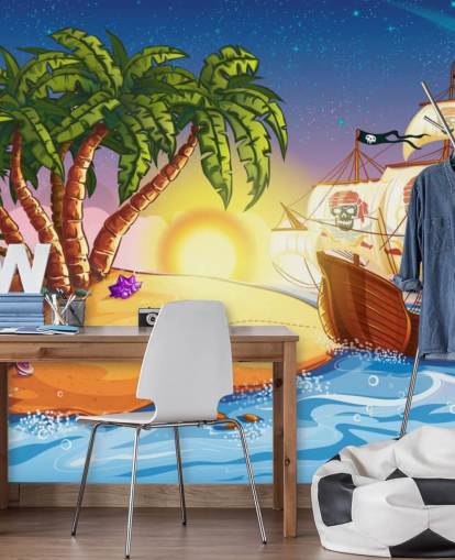 Pirate Island and Ship Wall Mural Pirate Island and Ship Wall Mural
