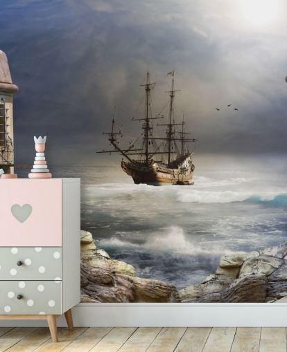 Pirate Ship in Stormy Sea Wallpaper Pirate Ship in Stormy Sea Wallpaper