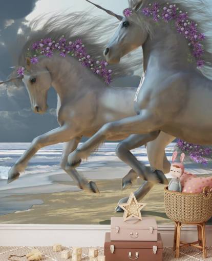 Unicorns Running on the Beach Wall Mural Unicorns Running on the Beach Wall Mural