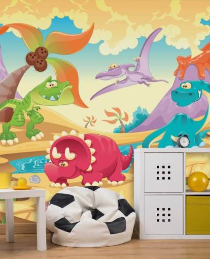 Papel de parede mural de desenho animado de dinossauros Papel de parede mural de desenho animado de dinossauros