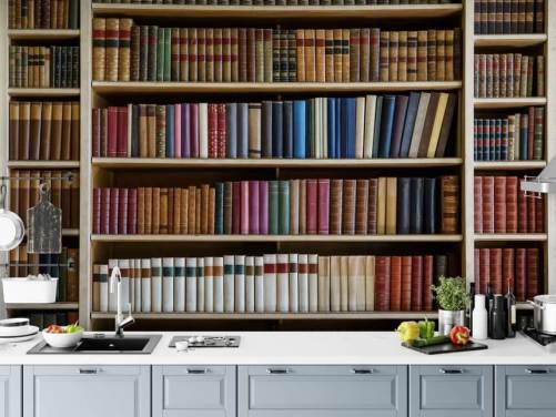 bokhylle tapet veggmaleri kalt Old Books Bookcase for stuer, kontorer og biblioteker