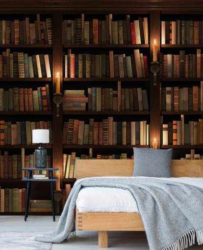 customisable bookcase wallpaper mural called Bookcase and Candles for living rooms or offices customisable bookcase wallpaper mural called Bookcase and Candles for living rooms or offices