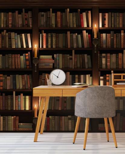 customisable bookcase wallpaper mural called Bookcase and Candles for living rooms or offices customisable bookcase wallpaper mural called Bookcase and Candles for living rooms or offices