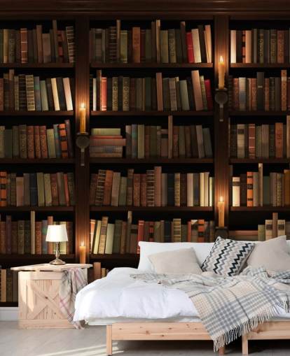 customisable bookcase wallpaper mural called Bookcase and Candles for living rooms or offices customisable bookcase wallpaper mural called Bookcase and Candles for living rooms or offices