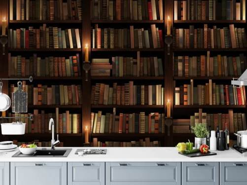 customisable bookcase wallpaper mural called Bookcase and Candles for living rooms or offices