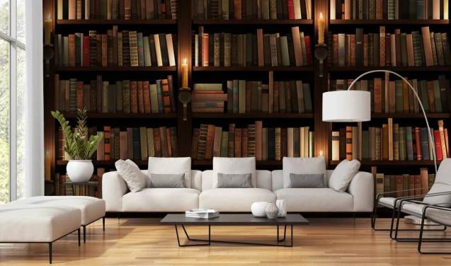 customisable bookcase wallpaper mural called Bookcase and Candles for living rooms or offices
