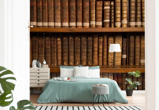 Tapeten-Wandbild „Antike Bücher auf einem Bücherregal“