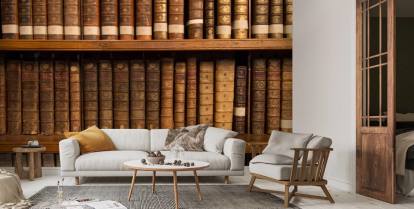 Antique Books On Bookshelf Wallpaper Mural