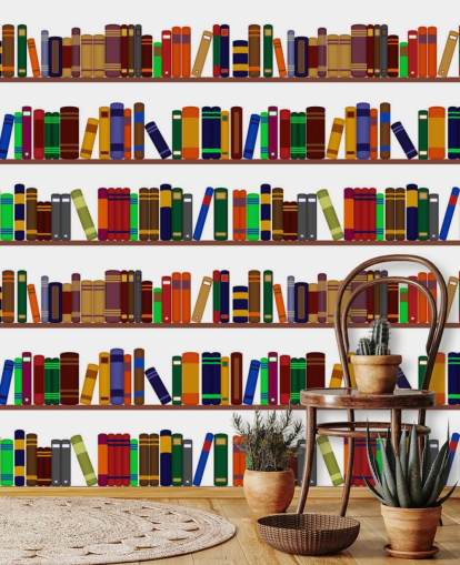 Buntes Bücherregal Wandgemälde Buntes Bücherregal Wandgemälde