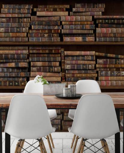 Decorazione murale con libri polverosi sugli scaffali Decorazione murale con libri polverosi sugli scaffali