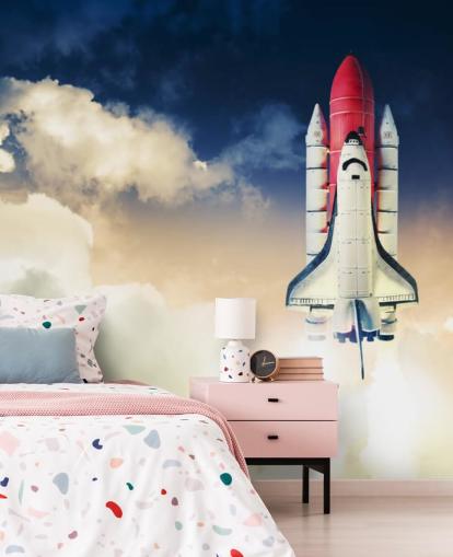 papier peint mural bleu et blanc de la NASA appelé Space Shuttle against Dark Sky pour les chambres d'enfants papier peint mural bleu et blanc de la NASA appelé Space Shuttle against Dark Sky pour les chambres d'enfants