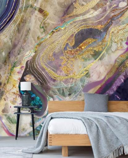 guld och lila marmor tapetväggmålning kallad Gold Dust Purple för sovrum och vardagsrum guld och lila marmor tapetväggmålning kallad Gold Dust Purple för sovrum och vardagsrum