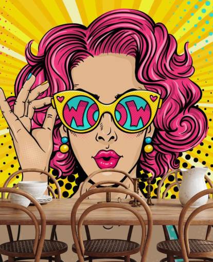 colourful customisable pop art wallpaper mural called Wow Pop Art for bedroom colourful customisable pop art wallpaper mural called Wow Pop Art for bedroom