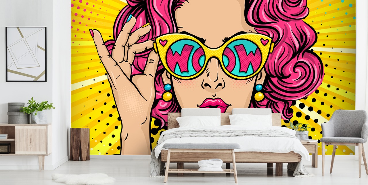colourful customisable pop art wallpaper mural called Wow Pop Art for bedroom