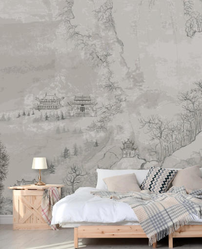 grey oriental wallpaper called Landscape, China for bedrooms, living rooms or dining rooms grey oriental wallpaper called Landscape, China for bedrooms, living rooms or dining rooms