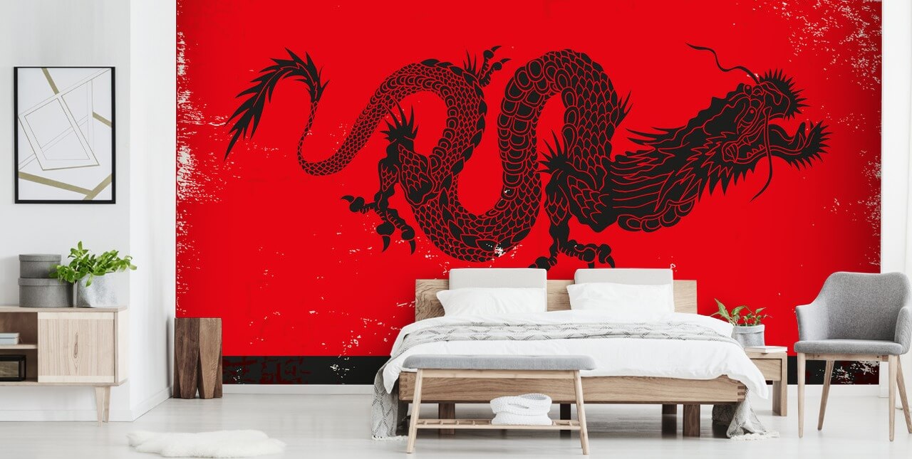 pittura drago nero su sfondo rosso e nero pittura drago nero su sfondo rosso e nero