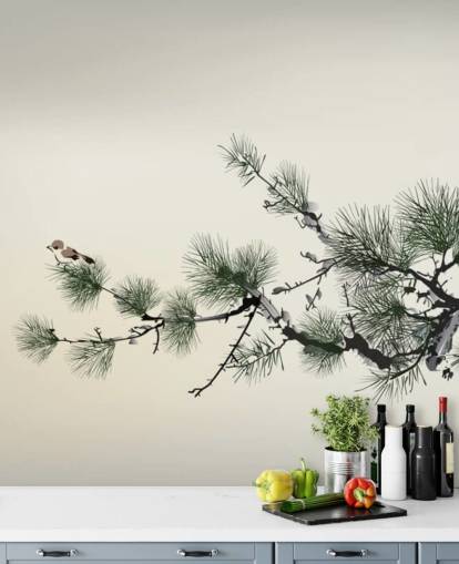 Branch with Tiny Bird Oriental Wallpaper Branch with Tiny Bird Oriental Wallpaper