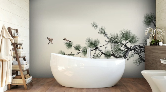 Papel pintado Rama con pajarito oriental
