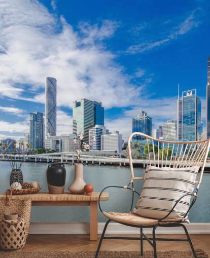 blauwe en witte wolkenhemel boven Brisbane behang blauwe en witte wolkenhemel boven Brisbane behang