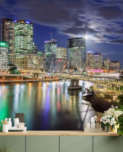 Skyline de Brisbane illuminé la nuit fond d'écran Skyline de Brisbane illuminé la nuit fond d'écran