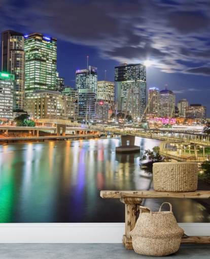 Skyline de Brisbane iluminado à noite papel de parede Skyline de Brisbane iluminado à noite papel de parede