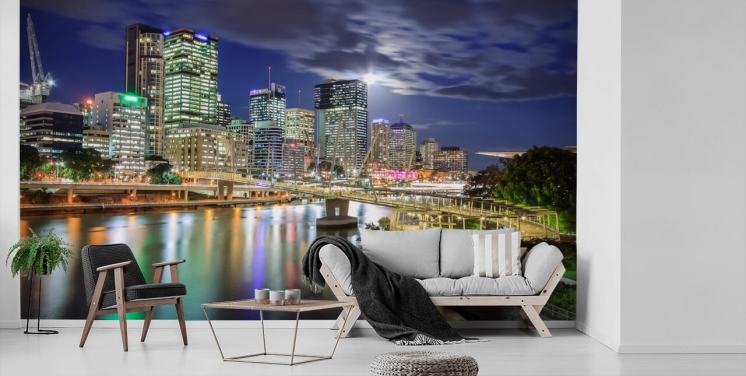 Brisbane skyline lyser opp om natten tapet