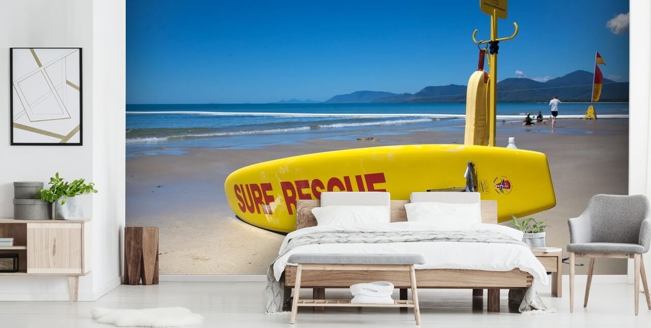 gul surf redning bord på australske strand tapet