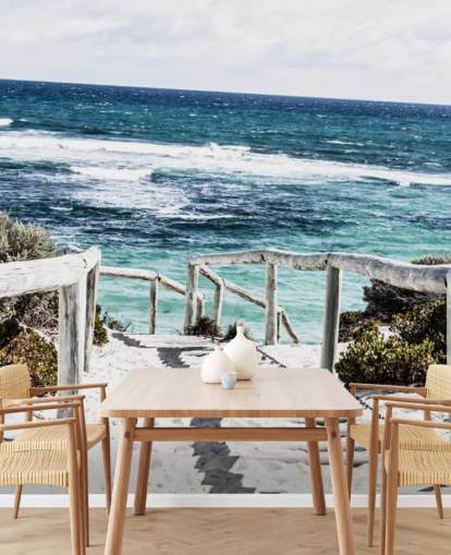 sti ned til hvid slebet strand og klart blåt vand tapet sti ned til hvid slebet strand og klart blåt vand tapet