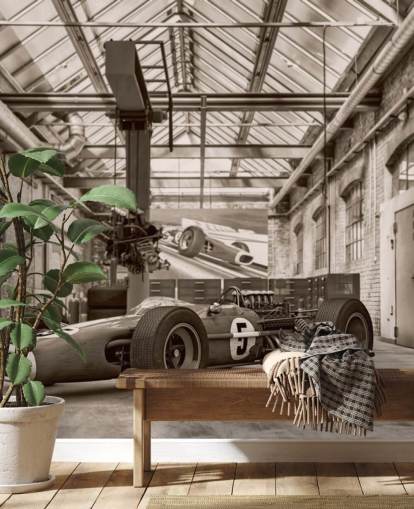 black and white customisable vintage car wallpaper mural called Vintage Racing Car Photo for offices and gyms black and white customisable vintage car wallpaper mural called Vintage Racing Car Photo for offices and gyms