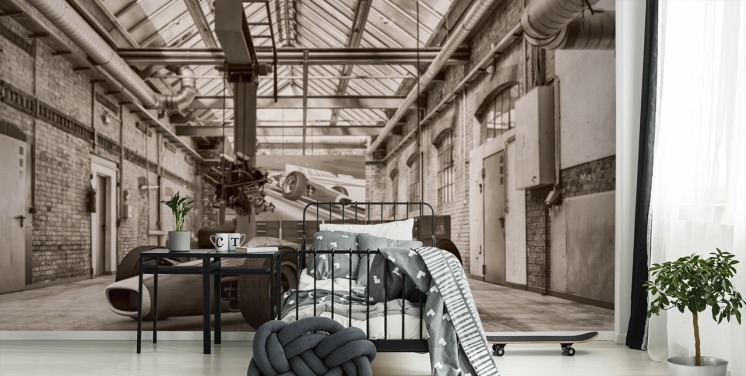black and white customisable vintage car wallpaper mural called Vintage Racing Car Photo for offices and gyms
