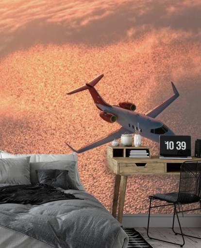 Flyet Over Solnedgang Ocean Baggrund Mural Flyet Over Solnedgang Ocean Baggrund Mural