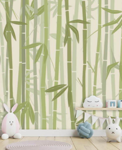 green customisable bamboo wallpaper mural called Calm Bamboo Forest green customisable bamboo wallpaper mural called Calm Bamboo Forest