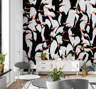 Cartoon-Pinguine kauerte Tapete