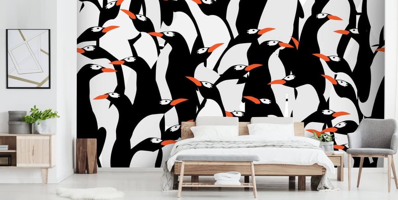 Cartoon-Pinguine kauerte Tapete