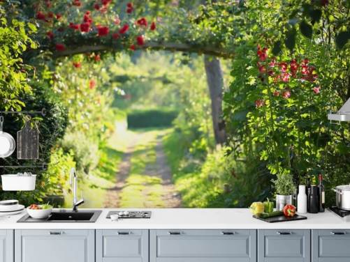 Red Roses Archway Wall Mural