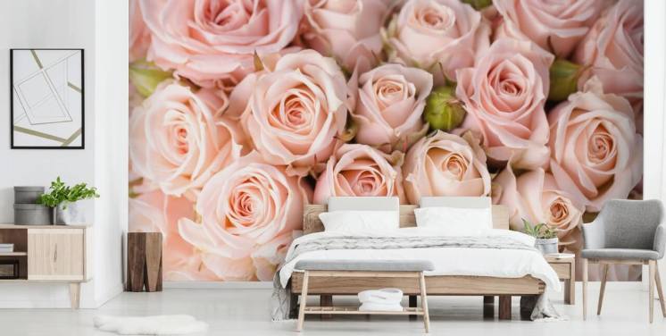 rosa rose tapet veggmaleri kalt Bright Pink Roses fra Wallsauce for soverom, bad og barnas soverom