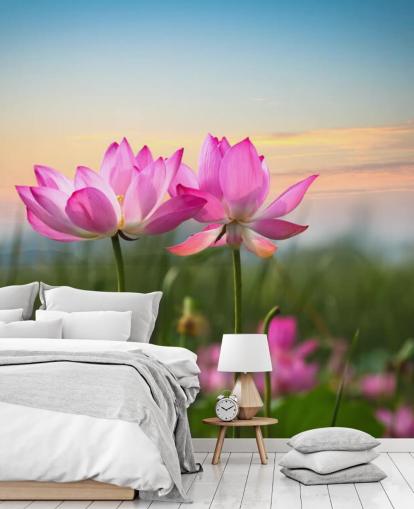 Décoration murale fleur de lotus rose dans un champ Décoration murale fleur de lotus rose dans un champ