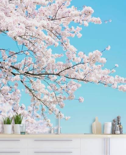 Pink Blossom Against a Bright Blue Sky Mural Pink Blossom Against a Bright Blue Sky Mural