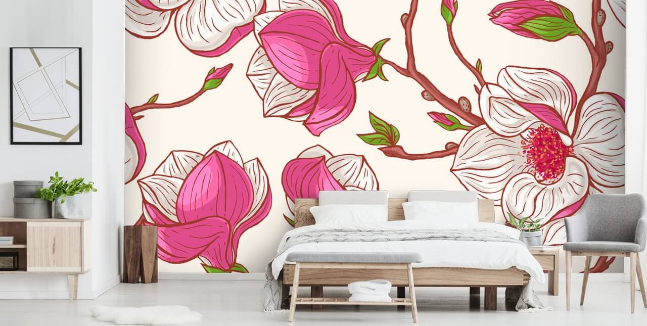 Pink and White Magnolias Wallpaper