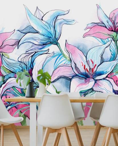 Lila och rosa liljor Blommig Bakgrund Lila och rosa liljor Blommig Bakgrund