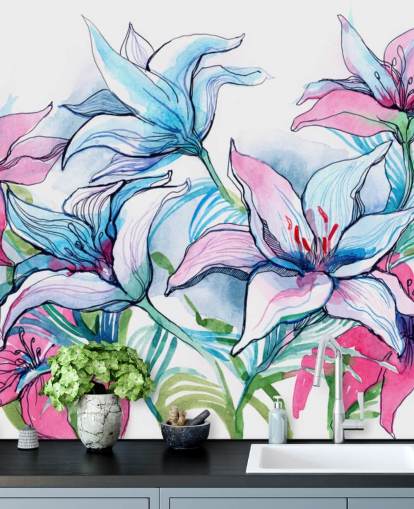 Papier Peint Floral Lys Violet et Rose Papier Peint Floral Lys Violet et Rose