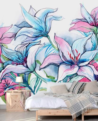 Purple and Pink Lilies Floral Wallpaper Purple and Pink Lilies Floral Wallpaper