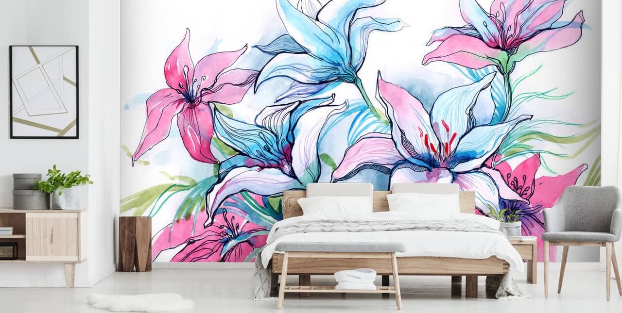 Purple and Pink Lilies Floral Wallpaper Purple and Pink Lilies Floral Wallpaper