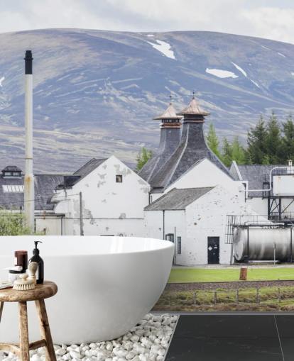 White Distillery in Scottish Valley Wallpaper White Distillery in Scottish Valley Wallpaper