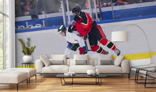 lebendiges Eishockey-Tapeten-Wandbild namens Ice Hockey Heavy Tackle für Kinderzimmer und Hockeyclubs