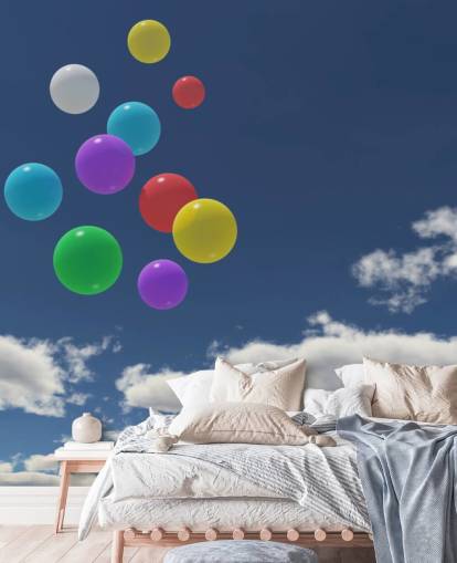 Colourful Balloons against Blue Sky Wall Mural Colourful Balloons against Blue Sky Wall Mural
