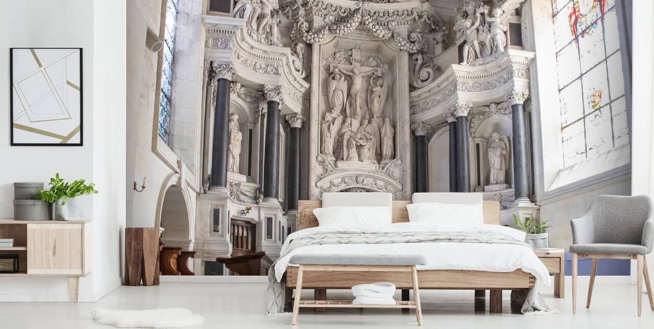 Carved Marble Altar in French Chapel Wallpaper