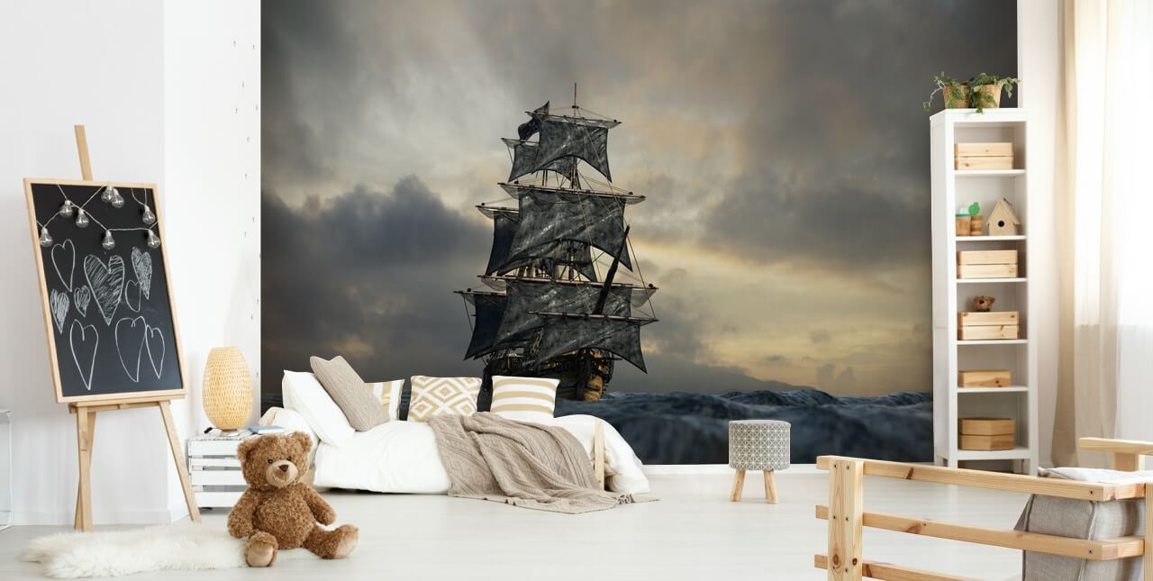 piratskepp på stormigt hav tapeter