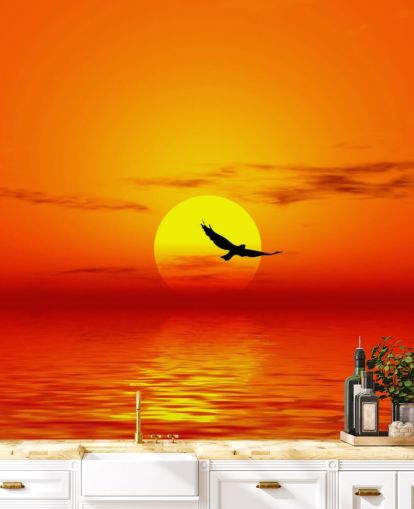 Décoration murale oiseau survolant l'océan au coucher du soleil Décoration murale oiseau survolant l'océan au coucher du soleil