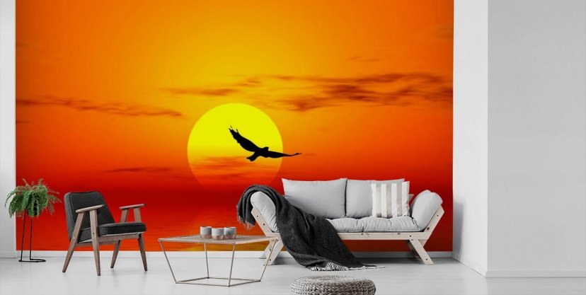 Wall Mural good orange sunset over sea